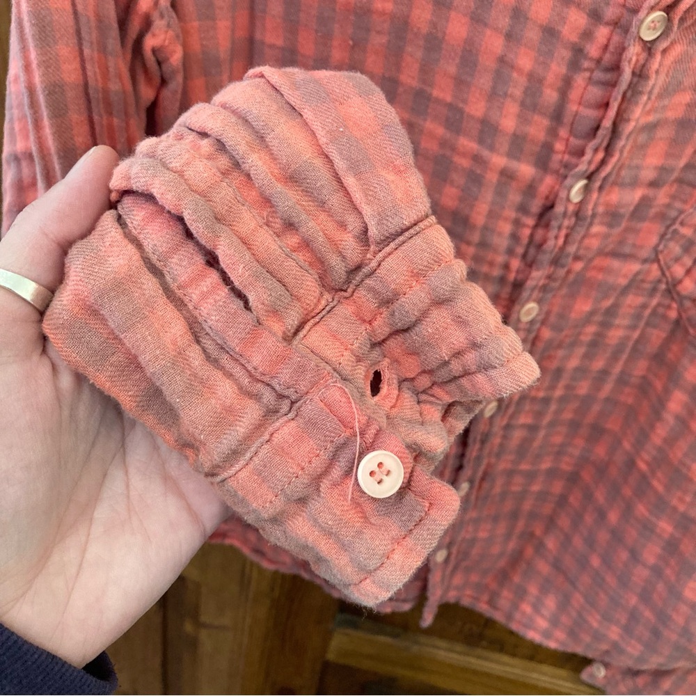 Free People X CP Shades Kayla Gingham Button Down Shirt Pink - Picture 6 of 12
